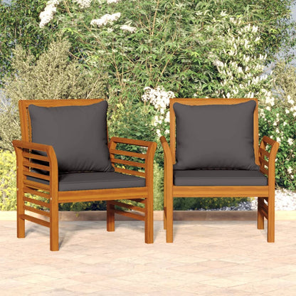 Solid Wood Acacia Sofa Chairs Set, Dark Grey Cushions, 2 pcs