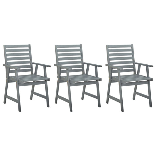 Grey Acacia Wood Outdoor Dining Chairs Set - 3 Pieces