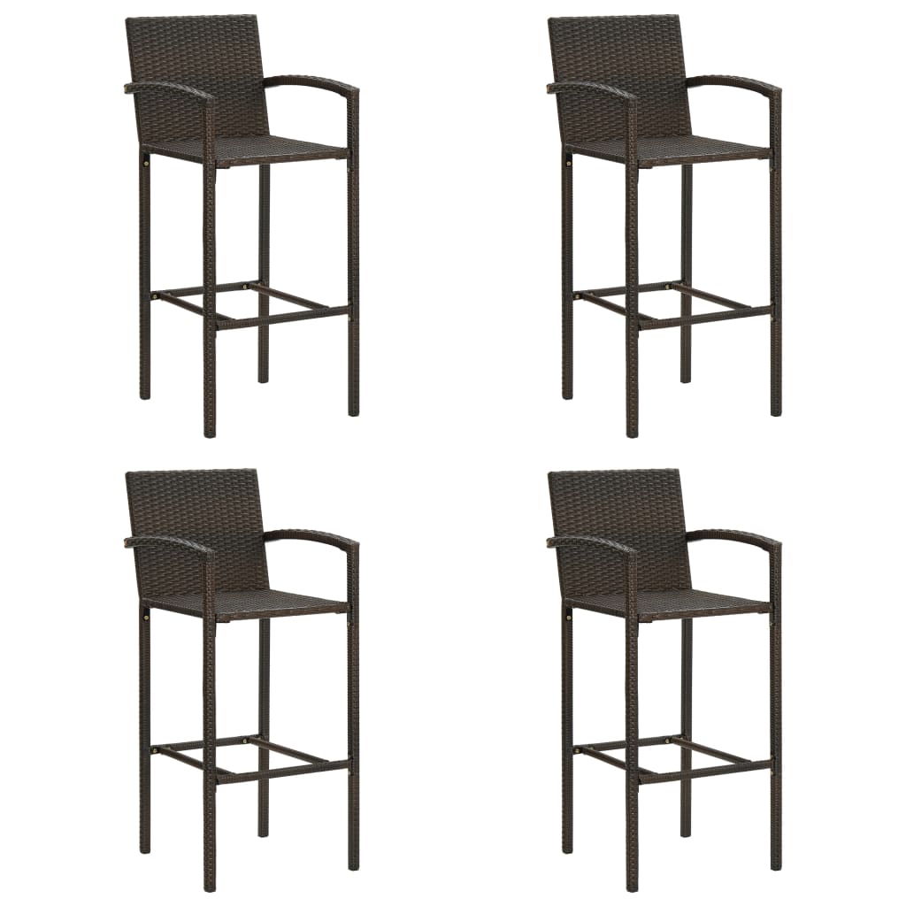 Set of 4 Brown Poly Rattan Bar Stools - Stylish & Durable Patio Seating