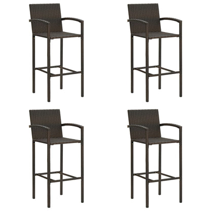 Set of 4 Brown Poly Rattan Bar Stools - Stylish & Durable Patio Seating