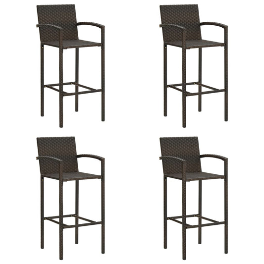 Set of 4 Brown Poly Rattan Bar Stools - Stylish & Durable Patio Seating