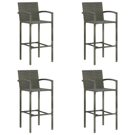 Set of 4 Grey Poly Rattan Bar Stools - Stylish & Durable Seating