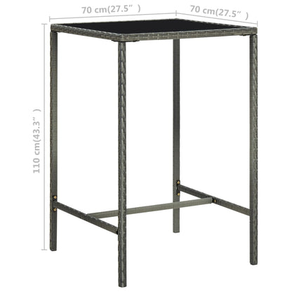 Garden Bar Table Grey 70x70x110 cm Poly Rattan and Glass
