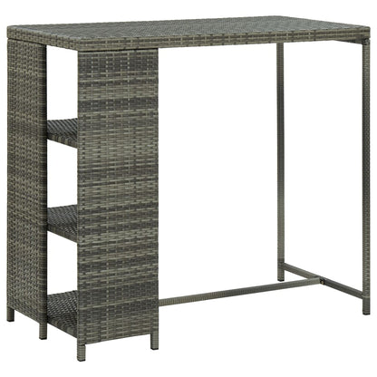 Grey Poly Rattan Bar Table with Storage Rack 120x60x110 cm