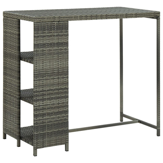 Grey Poly Rattan Bar Table with Storage Rack 120x60x110 cm