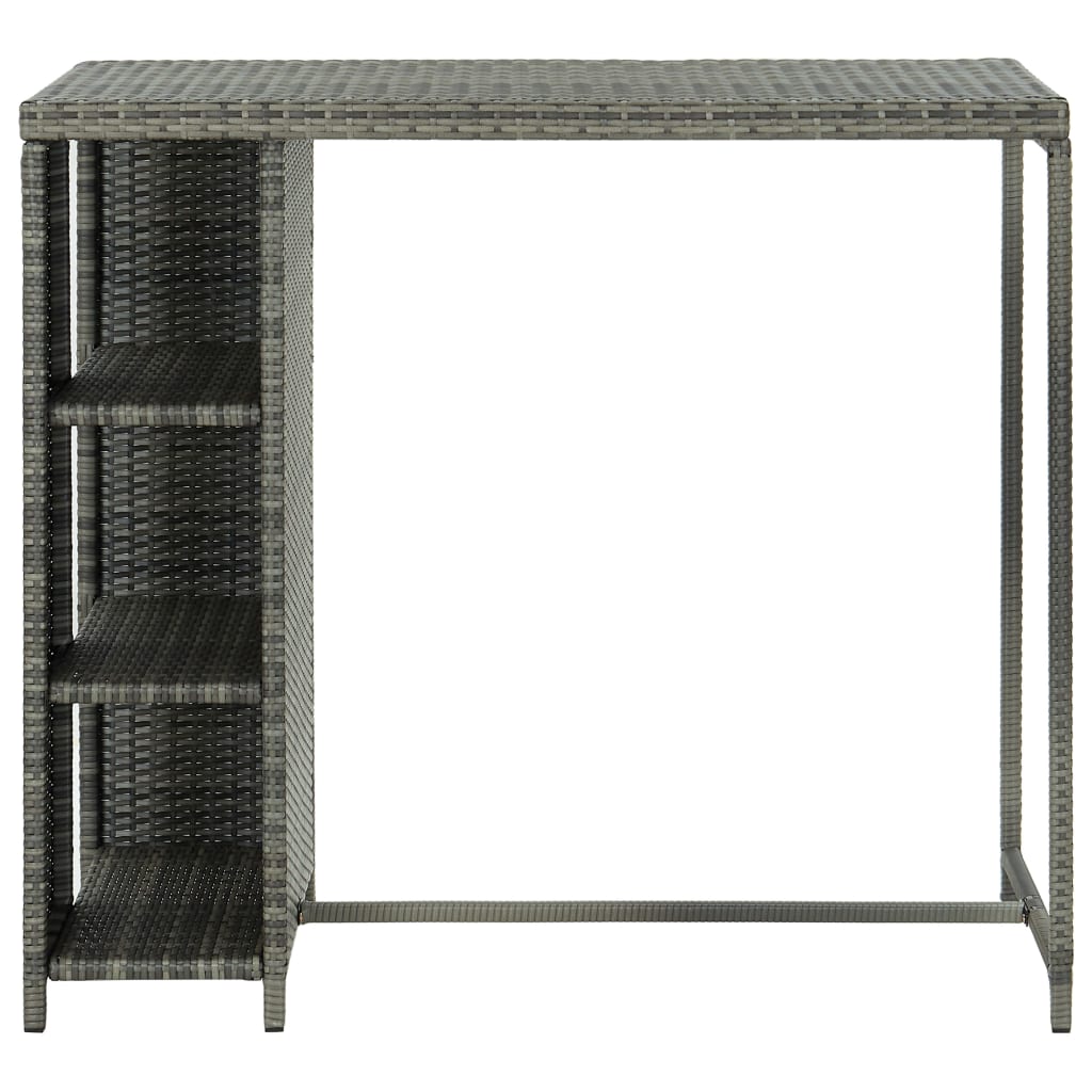 Grey Poly Rattan Bar Table with Storage Rack 120x60x110 cm