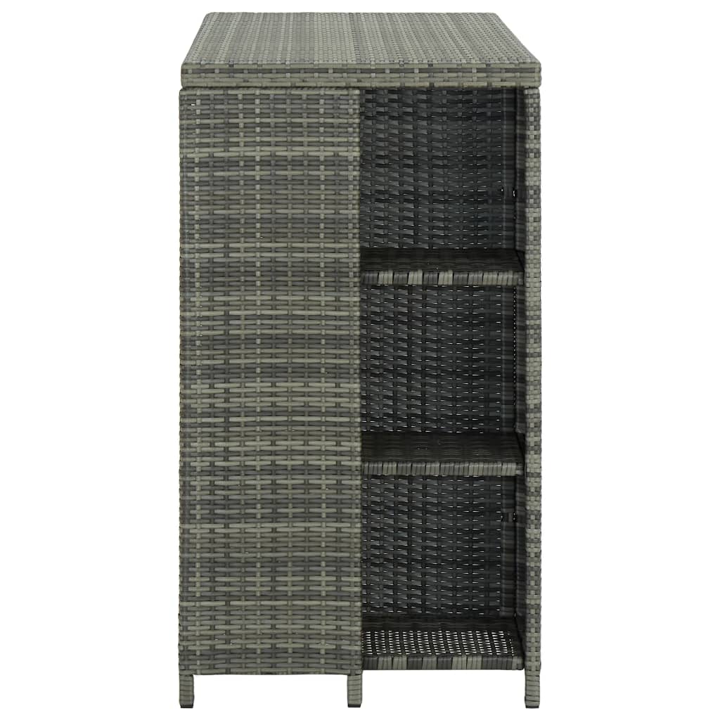 Grey Poly Rattan Bar Table with Storage Rack 120x60x110 cm