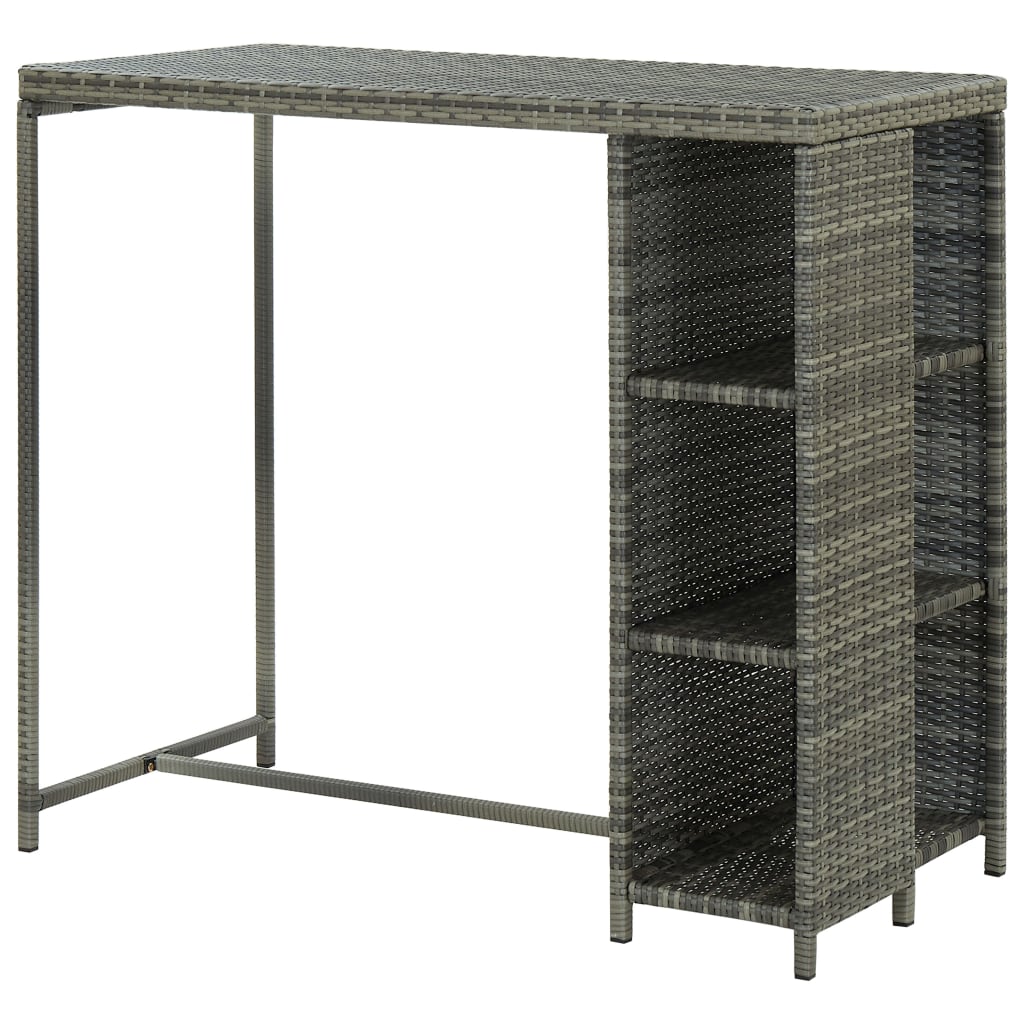Grey Poly Rattan Bar Table with Storage Rack 120x60x110 cm