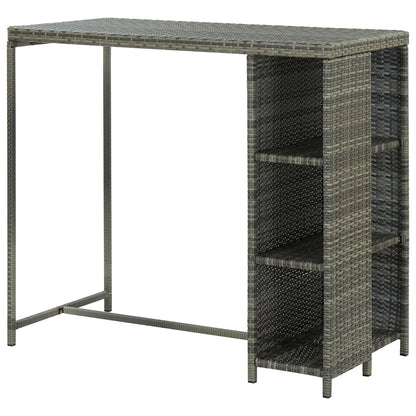 Grey Poly Rattan Bar Table with Storage Rack 120x60x110 cm