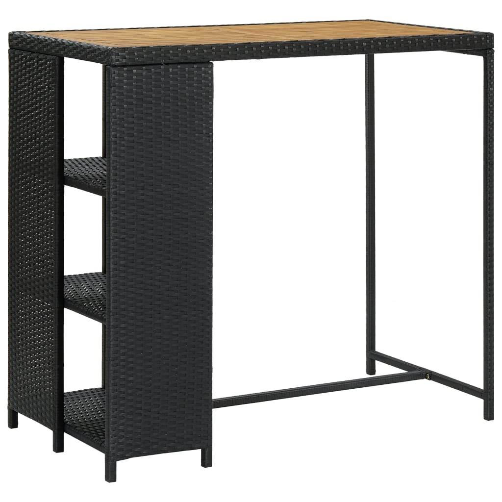 Black Poly Rattan Bar Table with Storage Rack 120x60x110 cm