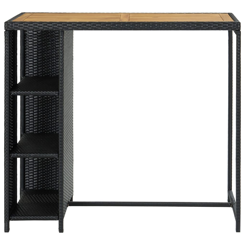 Black Poly Rattan Bar Table with Storage Rack 120x60x110 cm