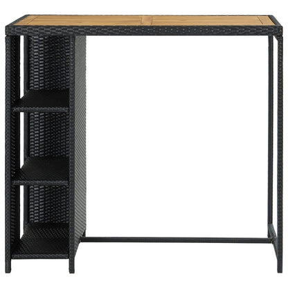 Black Poly Rattan Bar Table with Storage Rack 120x60x110 cm