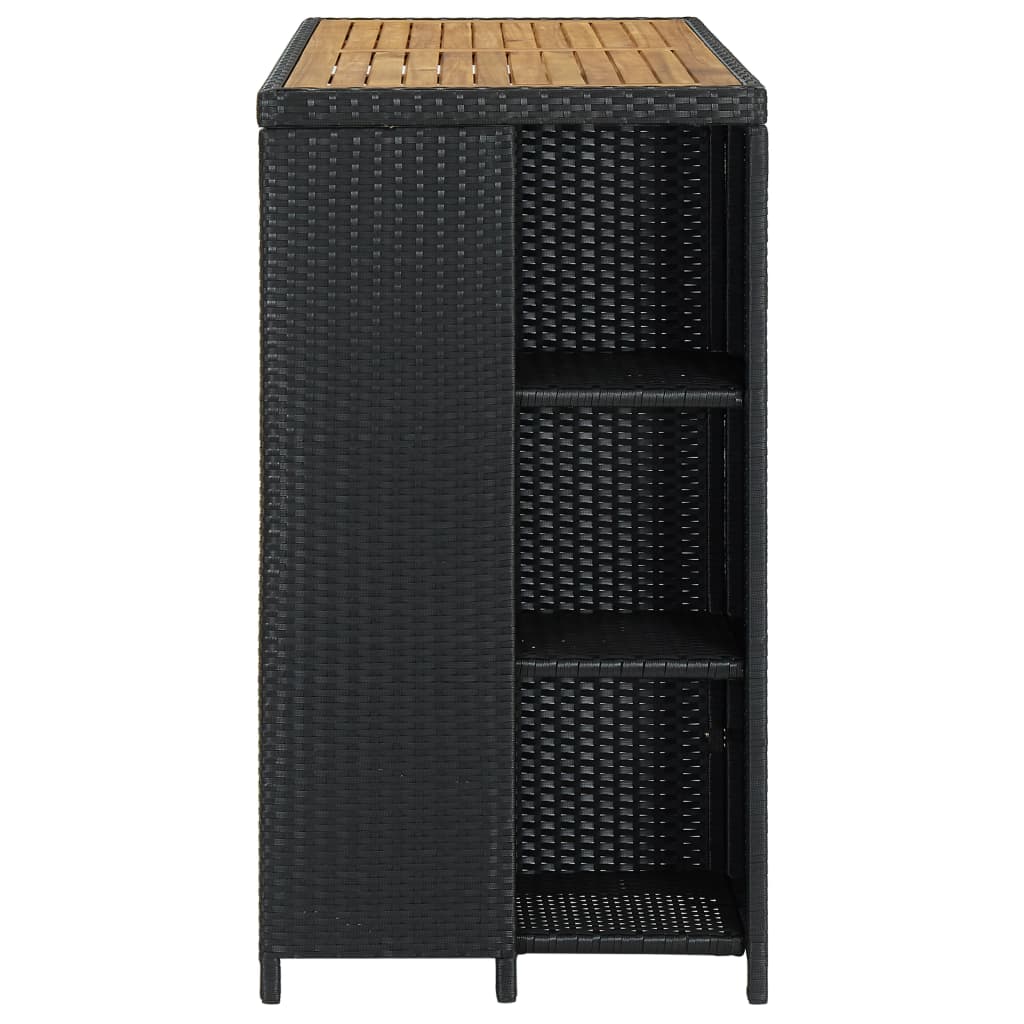 Black Poly Rattan Bar Table with Storage Rack 120x60x110 cm