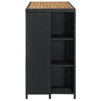 Black Poly Rattan Bar Table with Storage Rack 120x60x110 cm