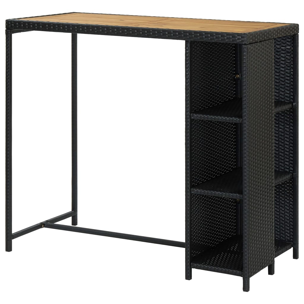 Black Poly Rattan Bar Table with Storage Rack 120x60x110 cm