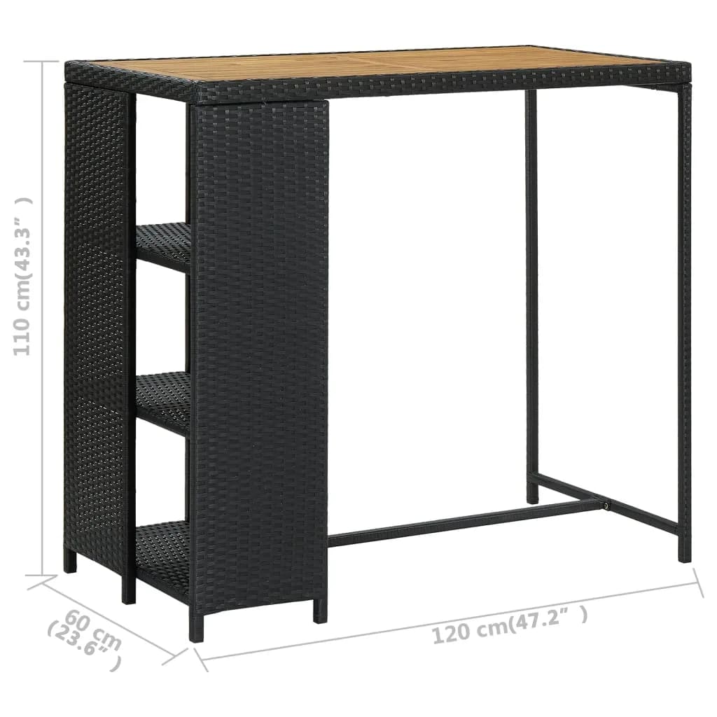 Black Poly Rattan Bar Table with Storage Rack 120x60x110 cm