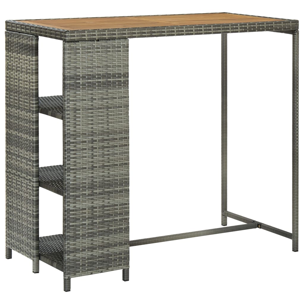 Grey Poly Rattan Bar Table w/Storage Rack 120x60x110 cm