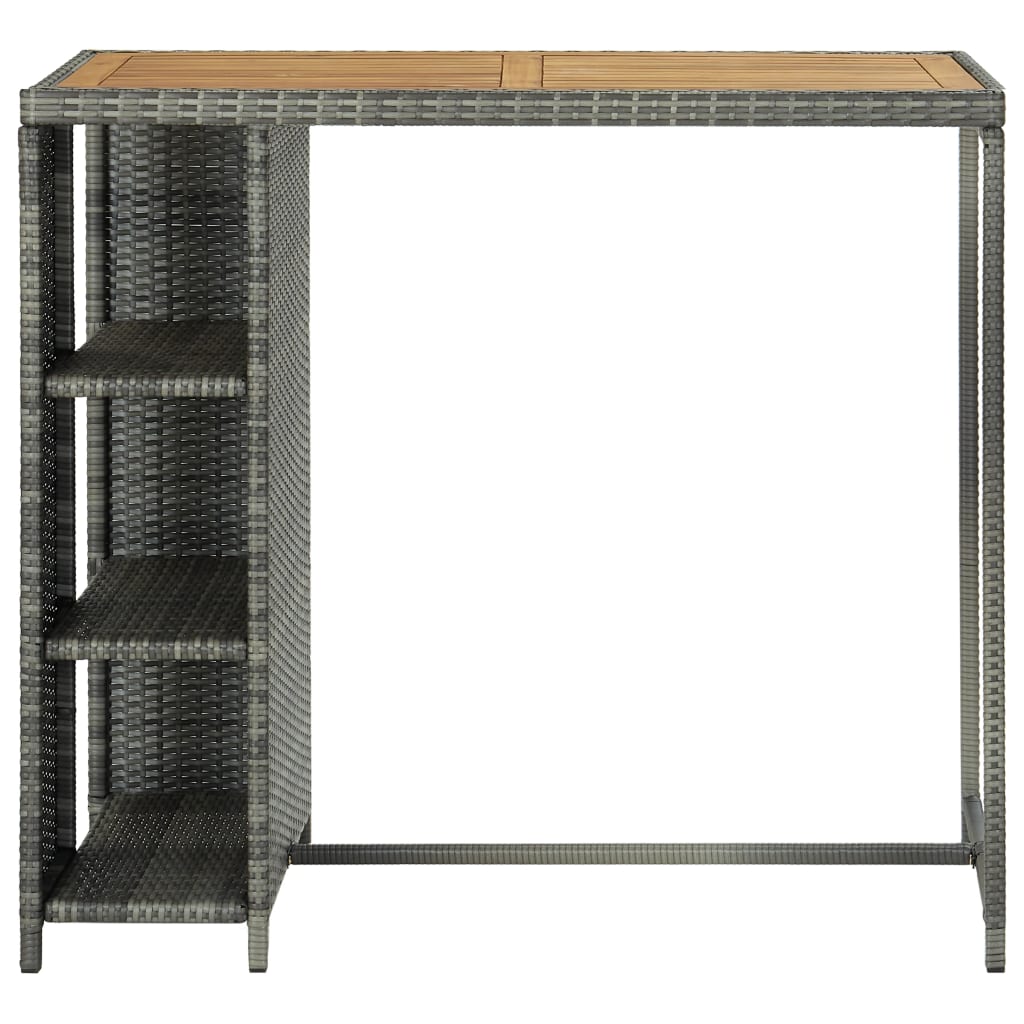 Grey Poly Rattan Bar Table w/Storage Rack 120x60x110 cm