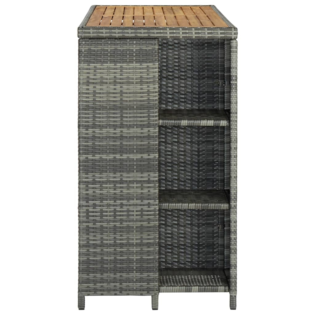 Grey Poly Rattan Bar Table w/Storage Rack 120x60x110 cm
