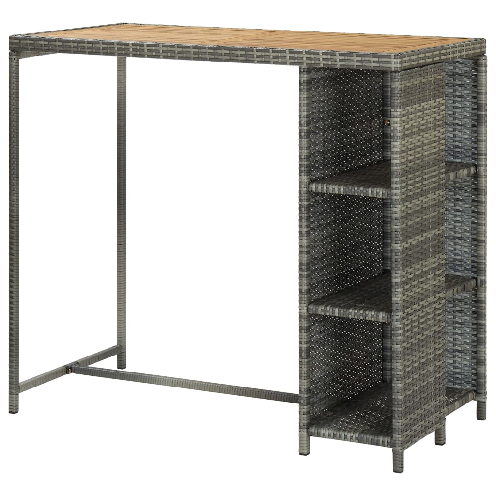 Grey Poly Rattan Bar Table w/Storage Rack 120x60x110 cm