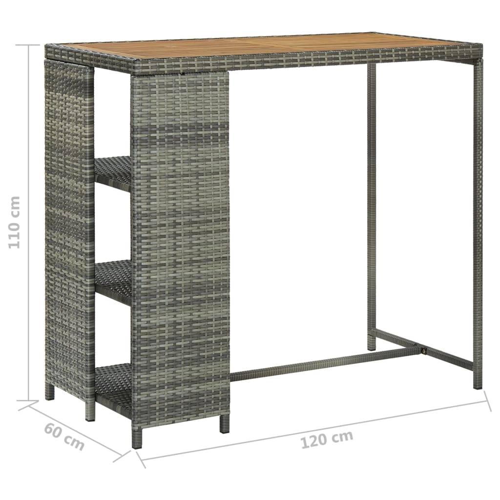 Grey Poly Rattan Bar Table w/Storage Rack 120x60x110 cm