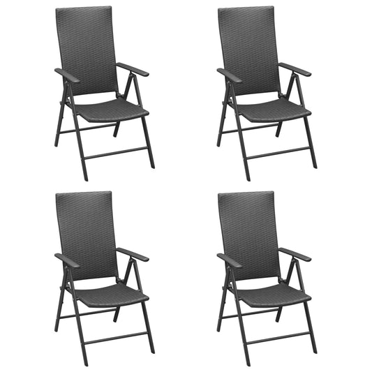 4-Piece Black Poly Rattan Garden Chairs Set - Stylish & Durable