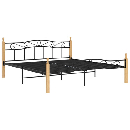 Bed Frame without Mattress Black Metal&Solid Oak Wood 200x200 cm