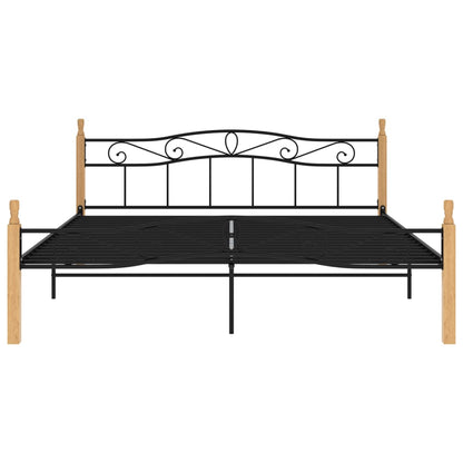 Bed Frame without Mattress Black Metal&Solid Oak Wood 200x200 cm