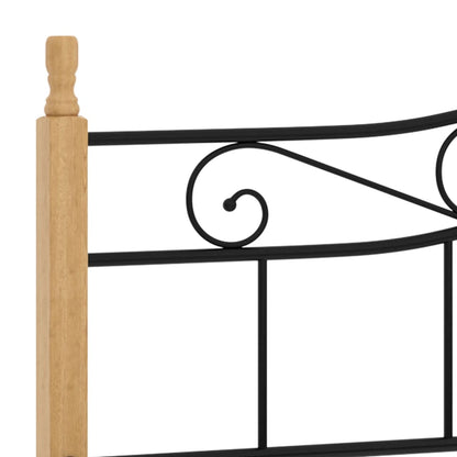 Bed Frame without Mattress Black Metal&Solid Oak Wood 200x200 cm