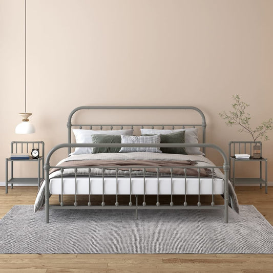 Sleek Grey & Black Metal Glass Bedside Cabinets Set - 2 Pieces