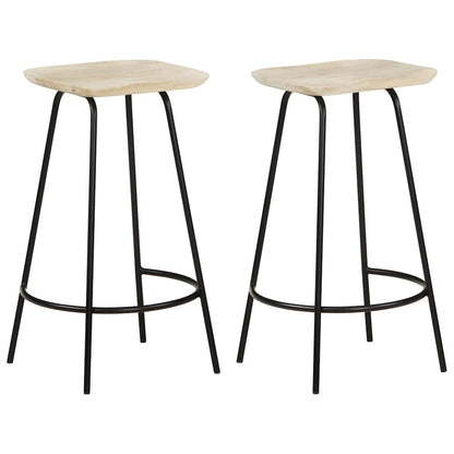 Solid Mango Wood Bar Stools, 2-Piece Set - Natural Finish