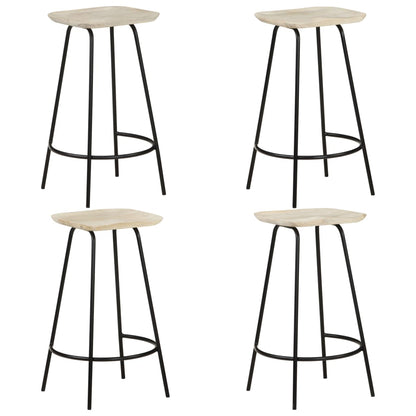 4-Piece Solid Mango Wood Bar Stools - Natural Finish