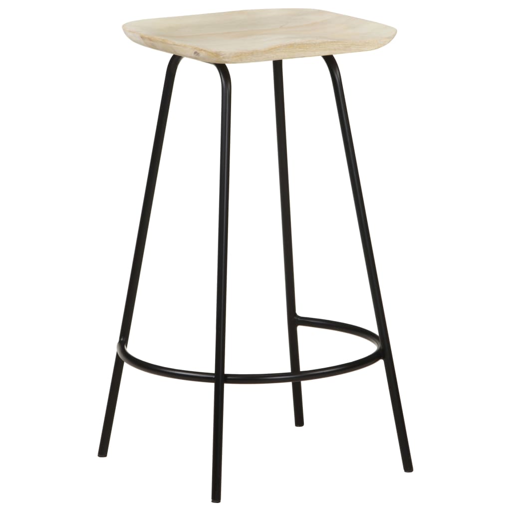4-Piece Solid Mango Wood Bar Stools - Natural Finish