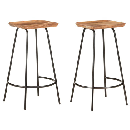 2-Piece Solid Acacia Wood Bar Stools - Rustic Charm for Any Space