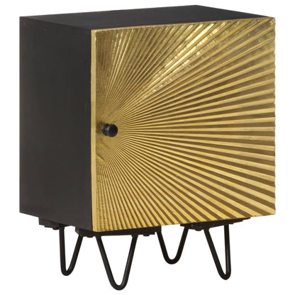 Solid Mango Wood Bedside Cabinet with Brass Front, 40x30x50 cm