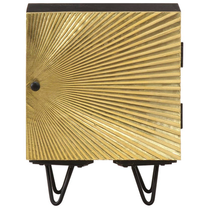 Solid Mango Wood Bedside Cabinet with Brass Front, 40x30x50 cm