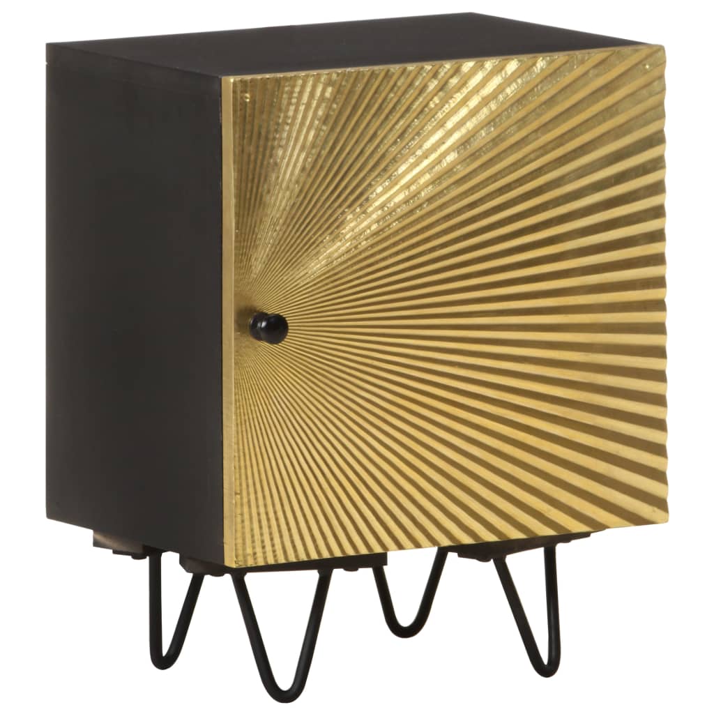 Solid Mango Wood Bedside Cabinet with Brass Front, 40x30x50 cm