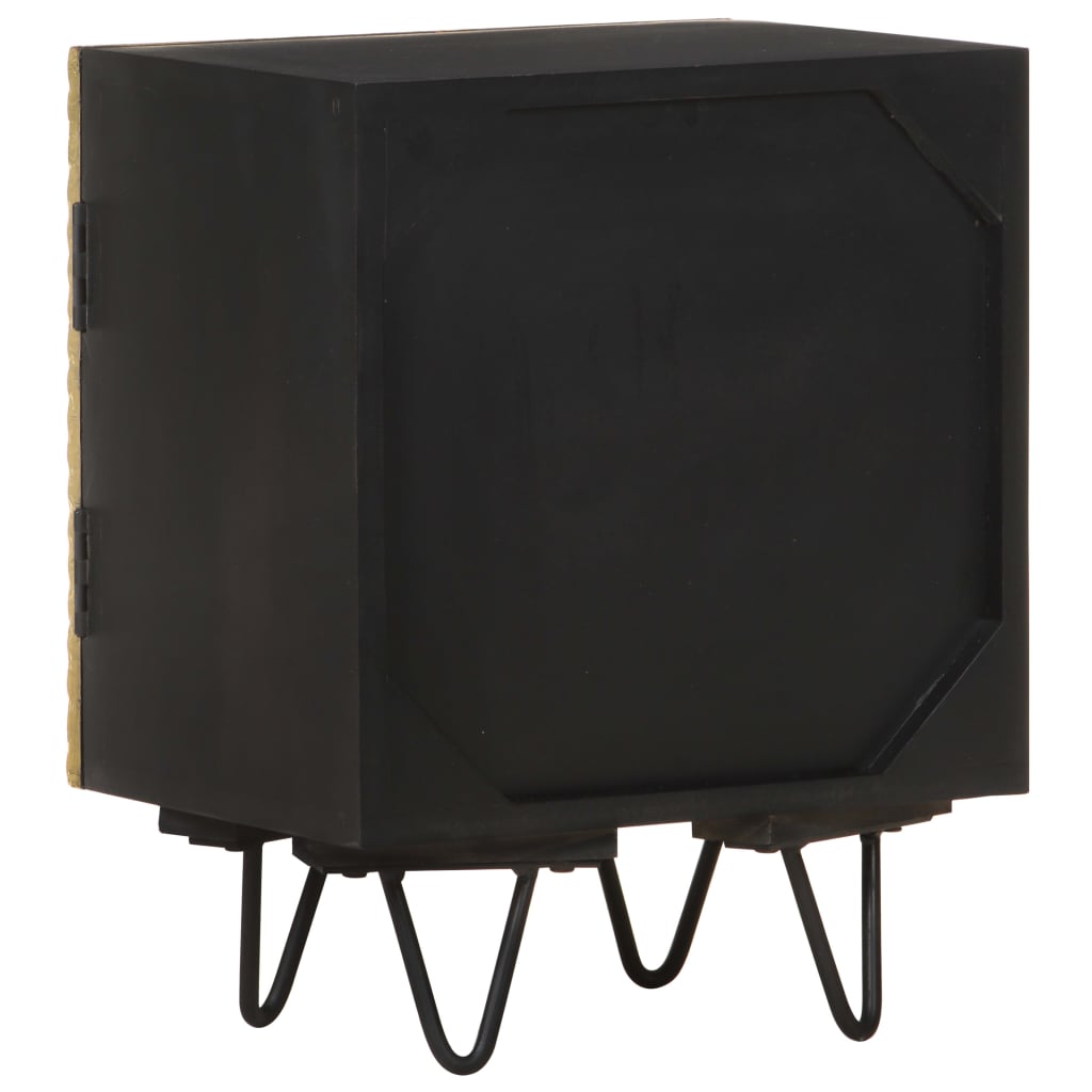Solid Mango Wood Bedside Cabinet with Brass Front, 40x30x50 cm