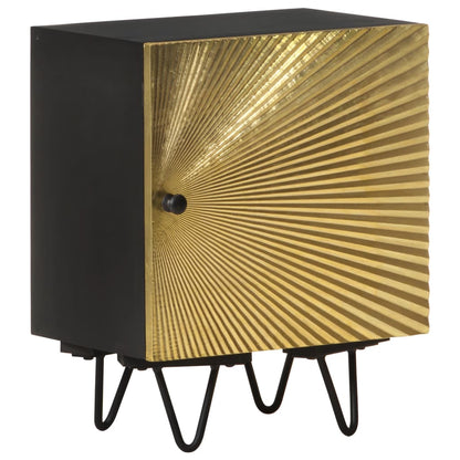 Solid Mango Wood Bedside Cabinet with Brass Front, 40x30x50 cm