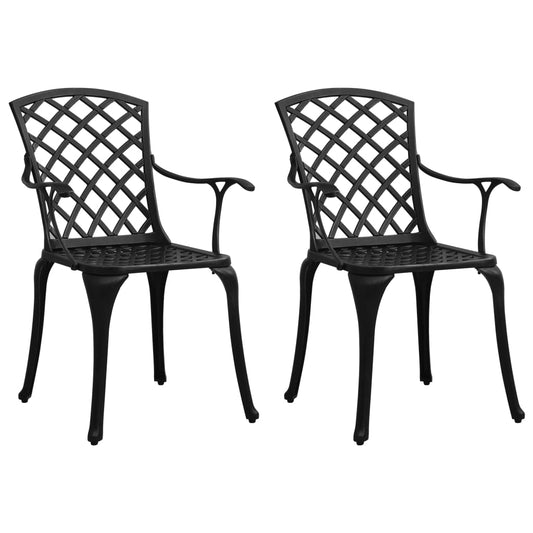 Elegant Black Cast Aluminium Garden Chairs - 2 Piece Set
