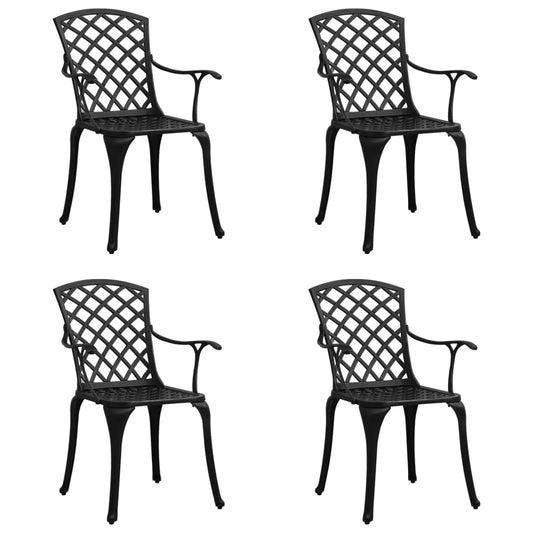 Elegant Black Cast Aluminium Garden Chairs Set of 4