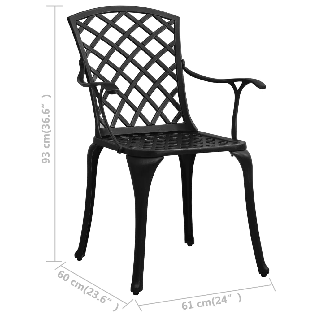 Elegant Black Cast Aluminium Garden Chairs Set of 4
