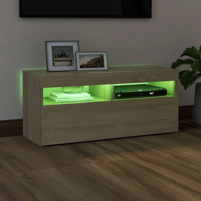 TV Cabinet with LED Lights Sonoma Oak 90x35x40 cm