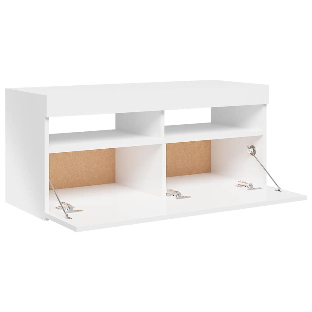 TV Cabinet with LED Lights High Gloss White 90x35x40 cm