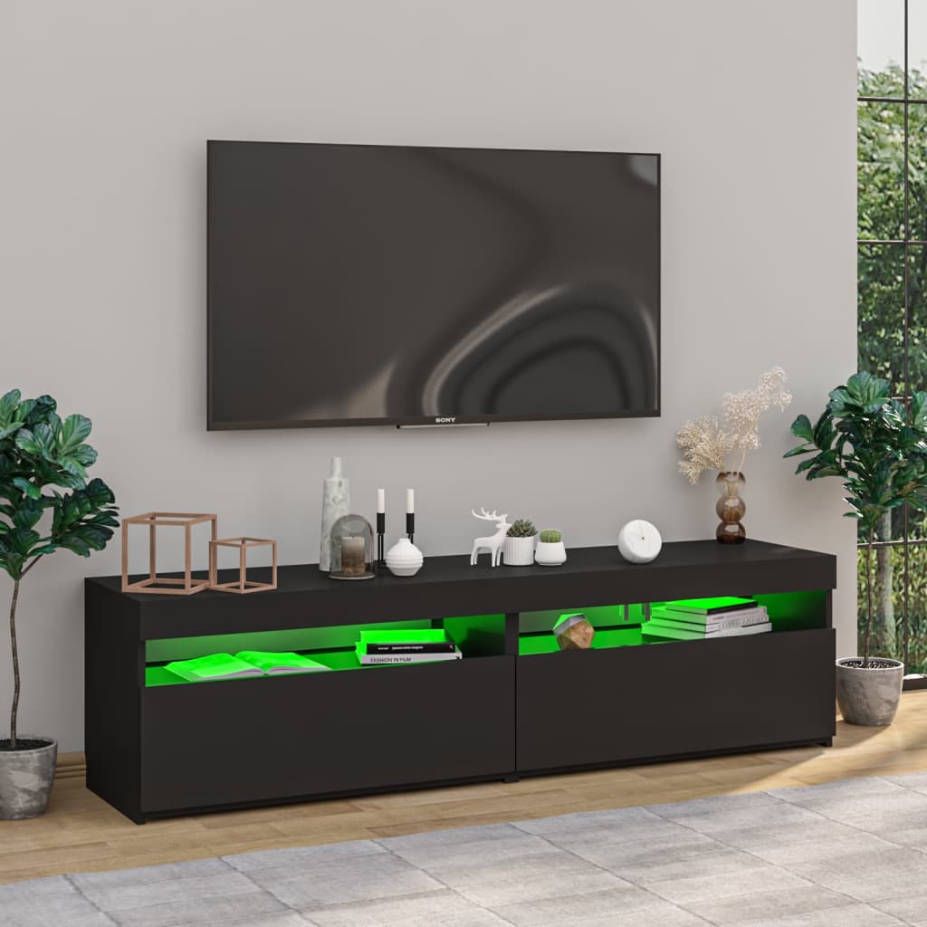 TV Cabinets 2 pcs with LED Lights Black 75x35x40 cm
