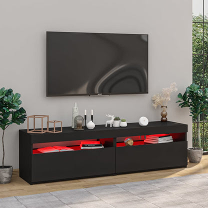 TV Cabinets 2 pcs with LED Lights Black 75x35x40 cm