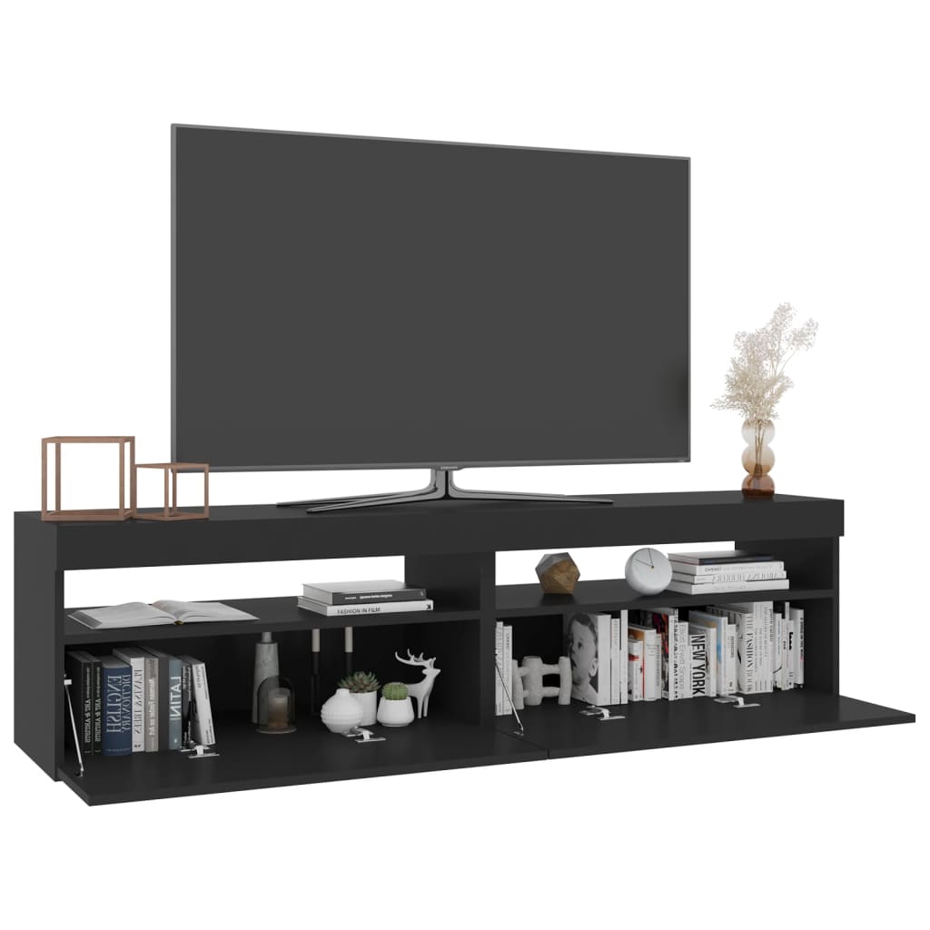 TV Cabinets 2 pcs with LED Lights Black 75x35x40 cm