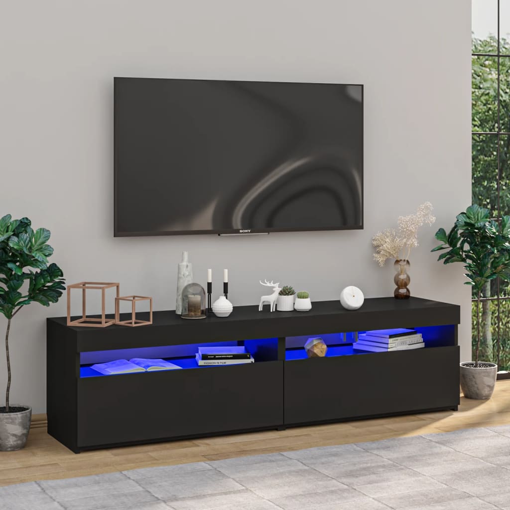 TV Cabinets 2 pcs with LED Lights Black 75x35x40 cm