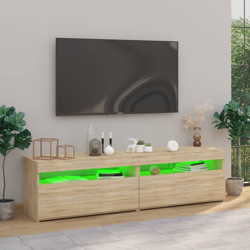 TV Cabinets 2 pcs with LED Lights Sonoma Oak 75x35x40 cm
