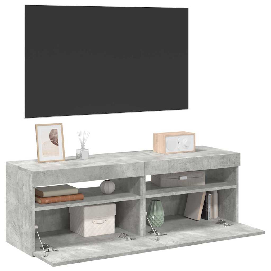 TV Cabinets with LED Lights 2 pcs Concrete Grey 60x35x40 cm